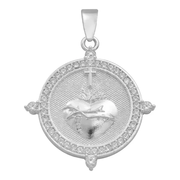 Dije Sagrado Corazón Cruz Plata .925 con Zirconia - Imagen 1