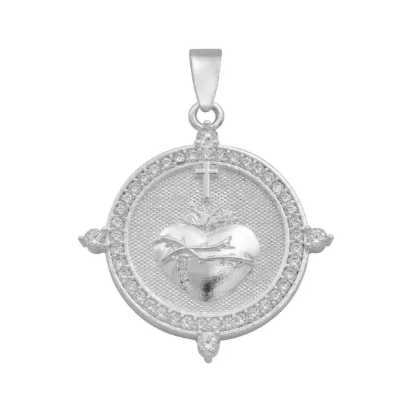 Dije Sagrado Corazón Cruz Plata .925 con Zirconia - Imagen 1