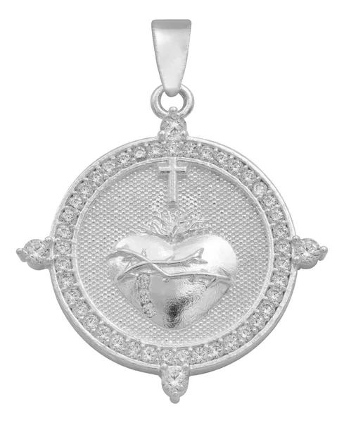 Dije Sagrado Corazón Cruz Plata .925 con Zirconia - Imagen 1