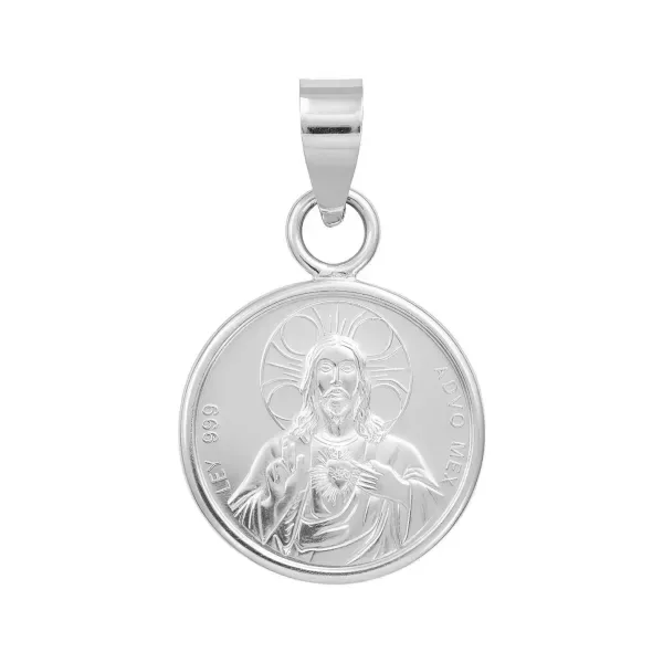 Dije Sagrado Corazón de Jesús Plata .999 Liso Religioso - Imagen 1