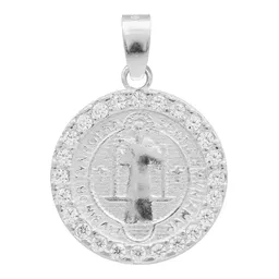 Dije San Benito Doble Vista Plata 925 Zirconia Transparente - Imagen 1