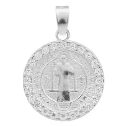 Dije San Benito Doble Vista Plata 925 Zirconia Transparente - Imagen 1