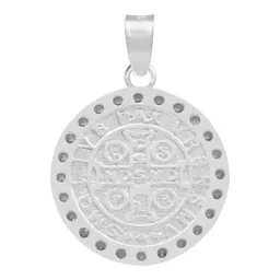 Dije San Benito Doble Vista Plata 925 Zirconia Transparente - Imagen 2