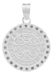Dije San Benito Doble Vista Plata 925 Zirconia Transparente - Imagen 2