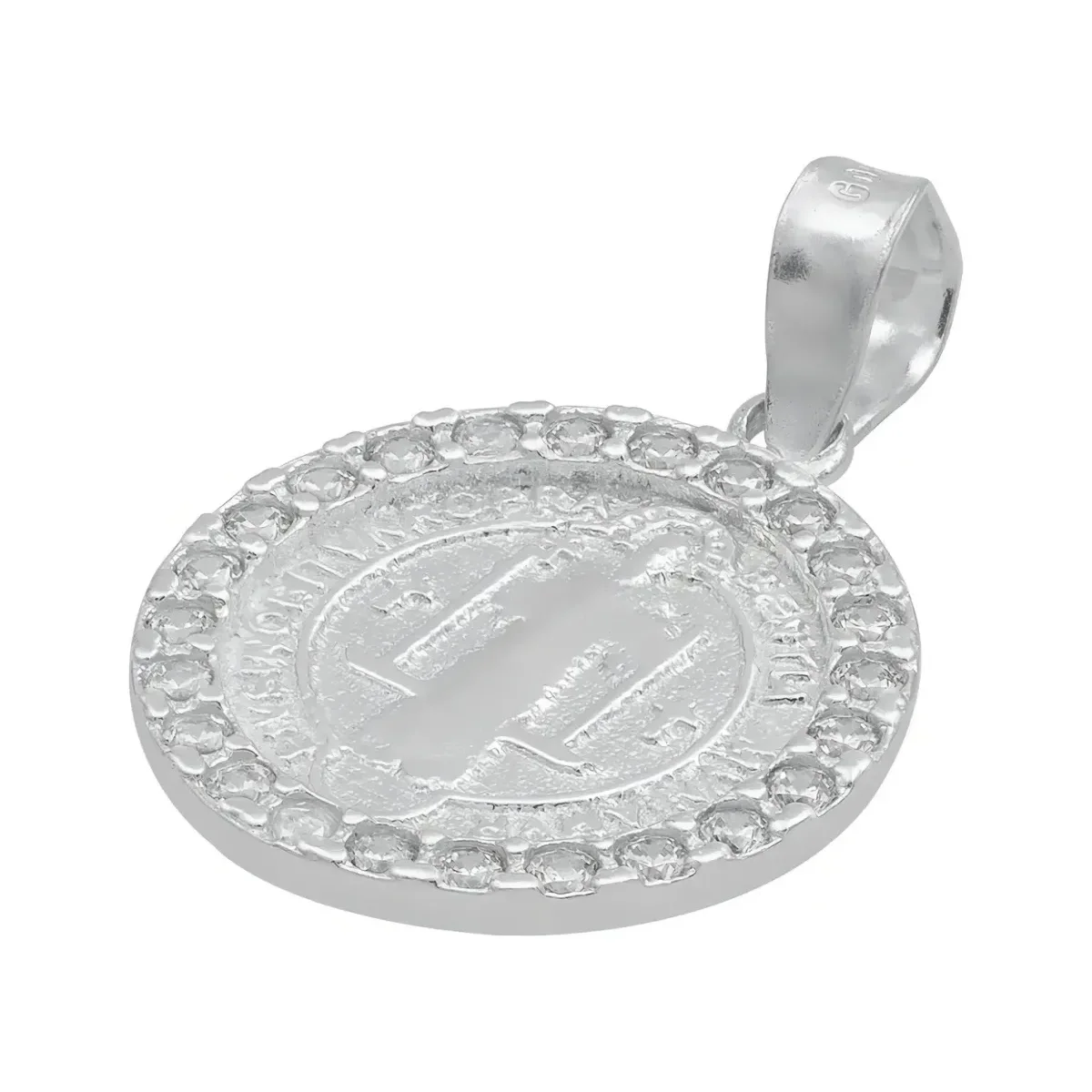 Dije San Benito Doble Vista Plata 925 Zirconia Transparente - Imagen 4