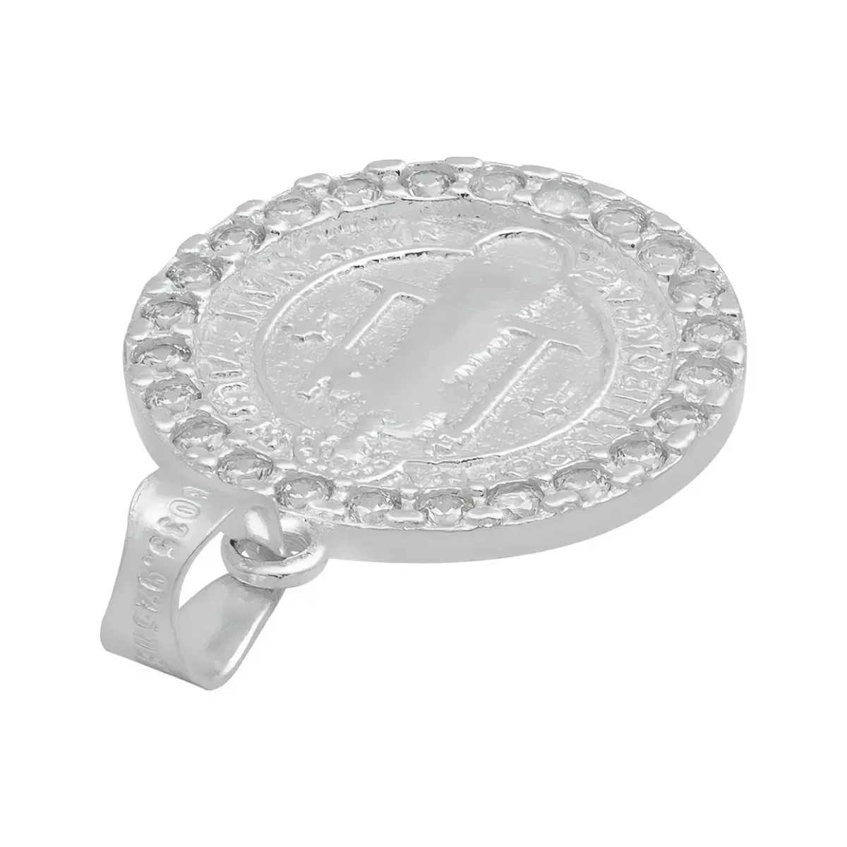 Dije San Benito Doble Vista Plata 925 Zirconia Transparente - Imagen 5