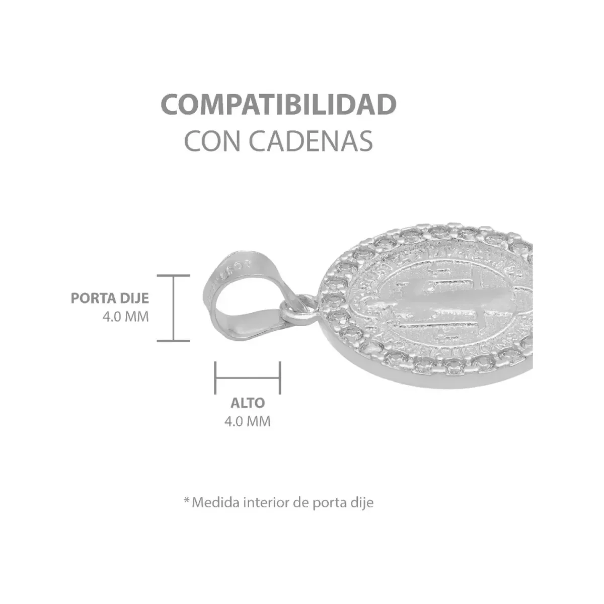 Dije San Benito Doble Vista Plata 925 Zirconia Transparente - Imagen 6