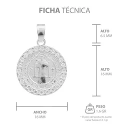 Dije San Benito Doble Vista Plata 925 Zirconia Transparente - Imagen 7