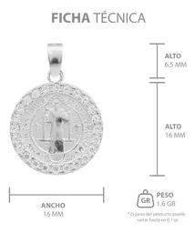 Dije San Benito Doble Vista Plata 925 Zirconia Transparente - Imagen 7