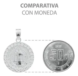 Dije San Benito Doble Vista Plata 925 Zirconia Transparente - Imagen 8