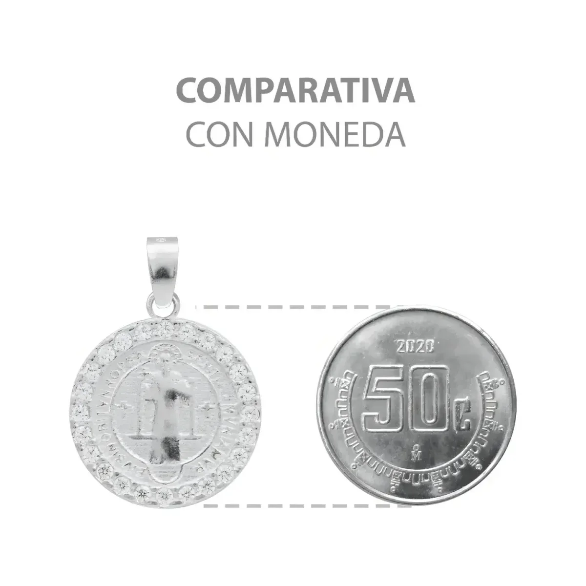 Dije San Benito Doble Vista Plata 925 Zirconia Transparente - Imagen 8