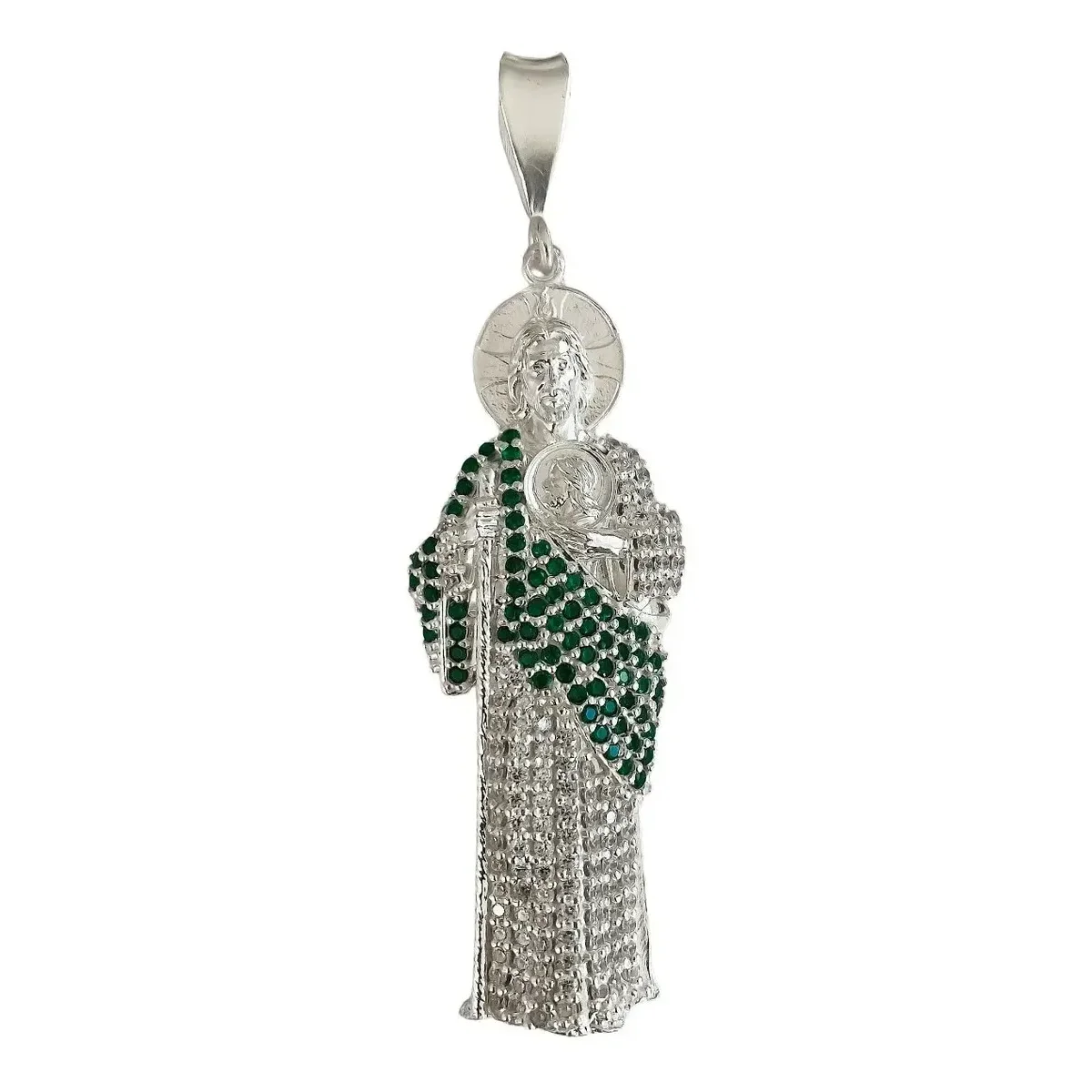 Dije San Judas con Zirconia Verde Plata .925 - Imagen 1