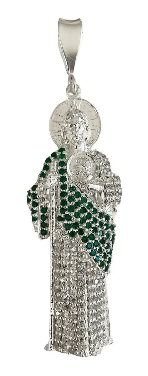 Dije San Judas con Zirconia Verde Plata .925 - Imagen 1