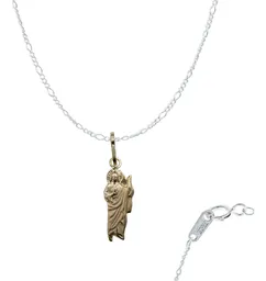 Dije San Judas Liso Oro 10k con Cadena de Plata Ley .925 - Imagen 1