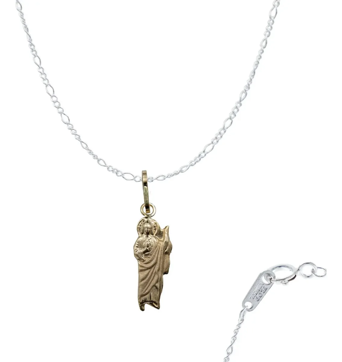 Dije San Judas Tadeo Oro 10k con Cadena Plata Ley .925 - Joyaris joyería religiosa mexicana