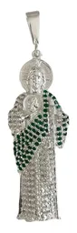 Dije San Judas Plata .925 con Zirconias Verdes - Imagen 1