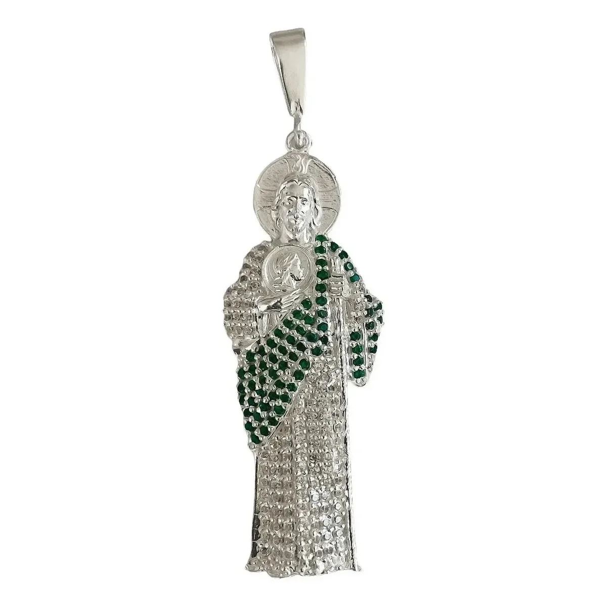 Dije San Judas Plata .925 con Zirconias Verdes - Imagen 1