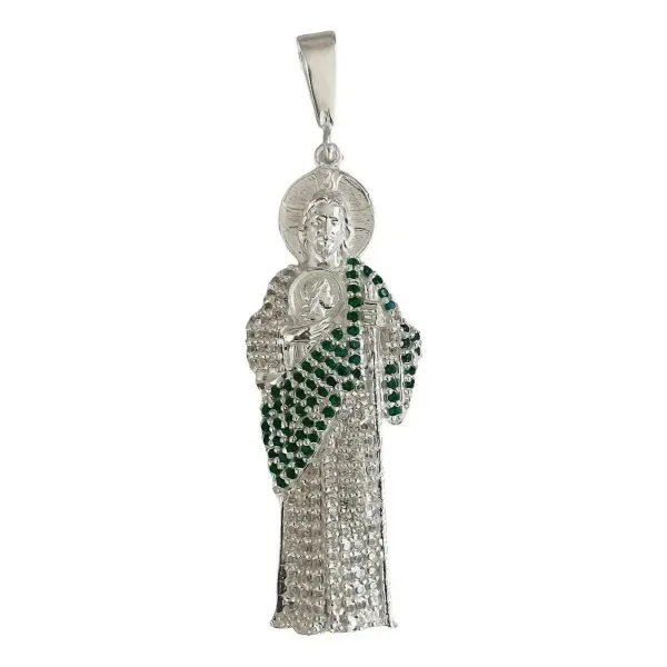 Dije San Judas Plata .925 con Zirconias Verdes - Imagen 1