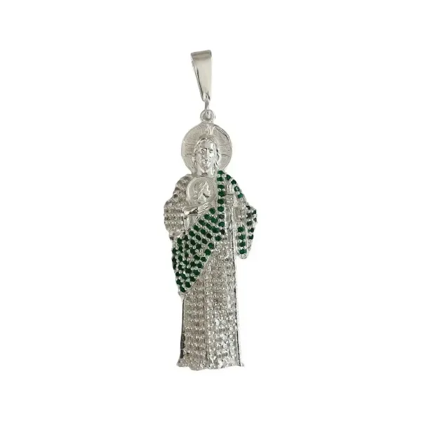 Dije San Judas Plata .925 con Zirconias Verdes - Imagen 1