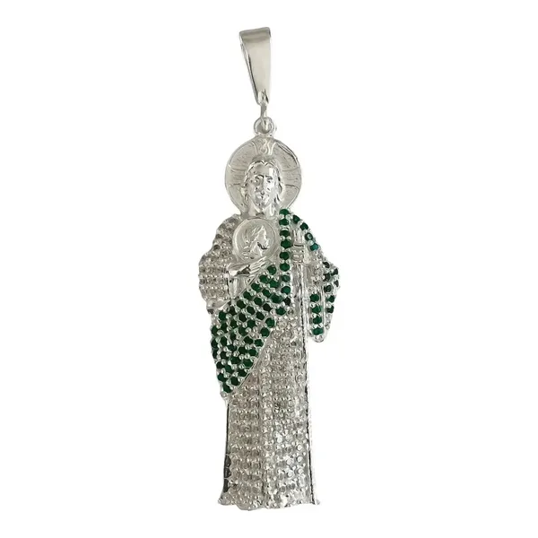 Dije San Judas Plata .925 con Zirconias Verdes - Imagen 1