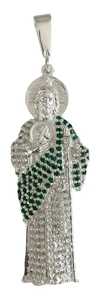 Dije San Judas Plata .925 con Zirconias Verdes - Imagen 1