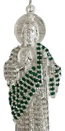 Dije San Judas Plata .925 con Zirconias Verdes - Imagen 2