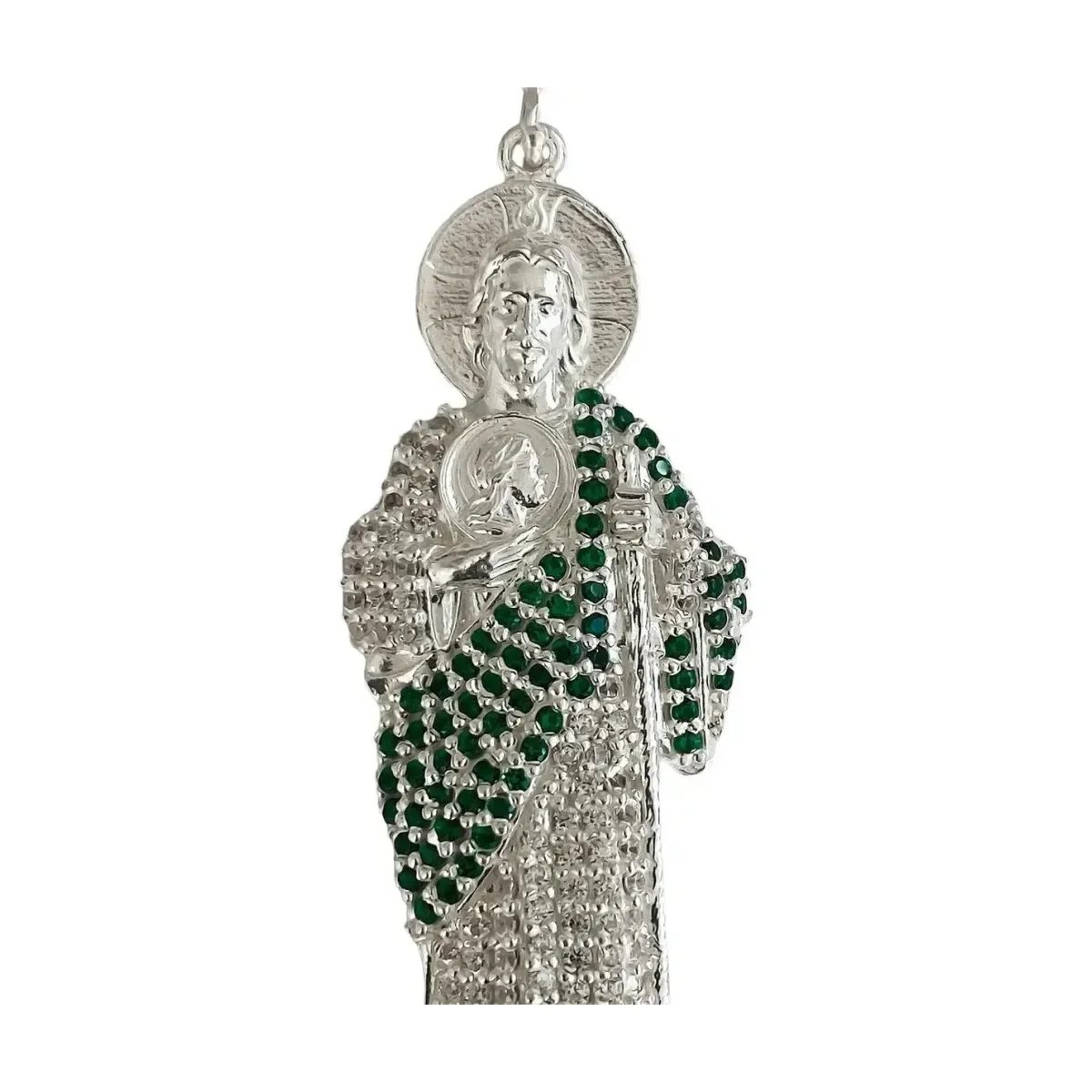 Dije San Judas Plata .925 con Zirconias Verdes - Imagen 2