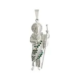 Dije San Judas Plata .925 Liso con Zirconia - Imagen 1