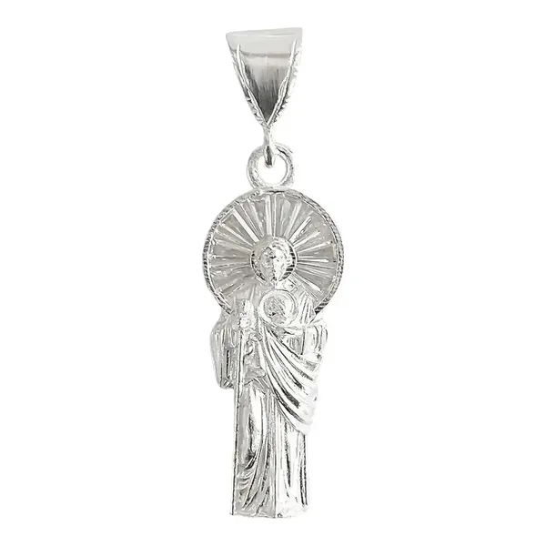 Dije San Judas Tadeo Corona Plata 925 con Zirconias Verdes - Imagen 1