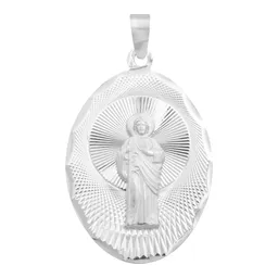 Dije San Judas Tadeo de Plata .925 Ovalado Diamantado 10 mm - Imagen 1