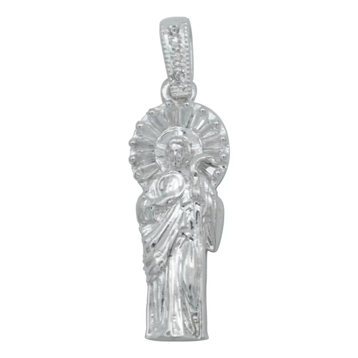 Dije San Judas Tadeo Plata 925 liso con Zirconia, medalla de fe. Joyería artesanal mexicana certificada, colgante devoto y am