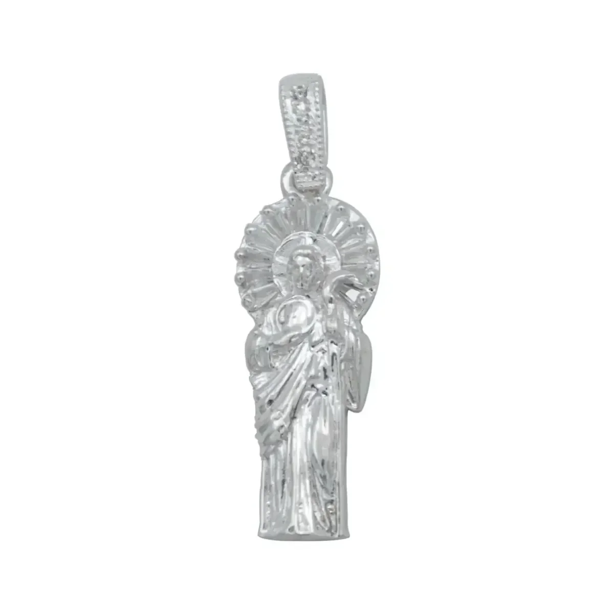 Dije San Judas Tadeo Plata 925 liso con Zirconia, medalla de fe. Joyería artesanal mexicana certificada, colgante devoto y am