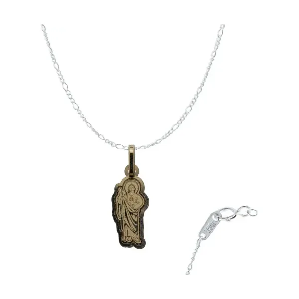 Dije San Judas Tadeo Oro 10k Liso con Cadena Eslabón para Mujer - Imagen 1