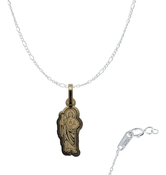 Dije San Judas Tadeo Oro 10k Liso con Cadena Eslabón para Mujer - Imagen 1