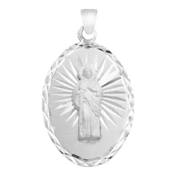 Dije San Judas Tadeo Plata 925 Oval Diamantado - Imagen 1