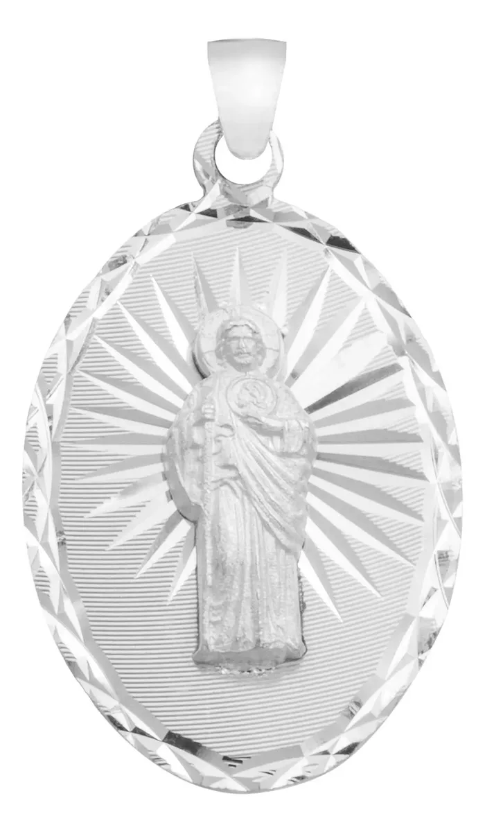 Dije San Judas Tadeo Plata 925 oval diamantado, medalla de plata religiosa, joyería fina de plata .925, diseño mexicano.
