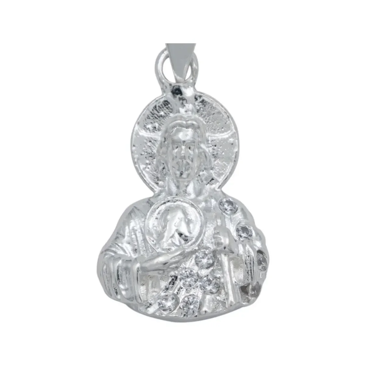 Dije San Judas Tadeo Torso Plata Ley .925 con Zirconia Blanca - Imagen 2