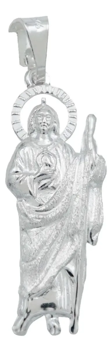 Dije San Judas Tadeo plata .925 troquelado, con detalle diamantado brillante. Joyería católica para hombre, estilo devocional