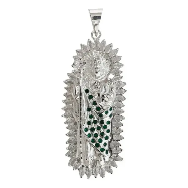 Dije San Judas Tadeo Plata 925 con Zirconia y Resplandor - Imagen 1