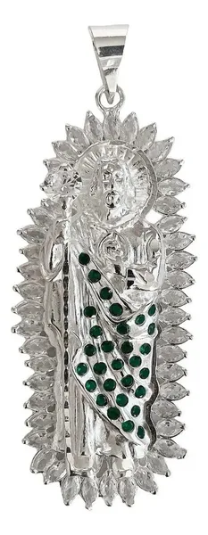 Dije San Judas Tadeo Plata 925 con Zirconia y Resplandor - Imagen 1