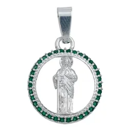 Dije San Judas Tadeo Plata 925 Zirconia Verde Hombre - Imagen 1