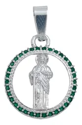 Dije San Judas Tadeo Plata 925 Zirconia Verde Hombre - Imagen 1