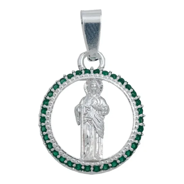 Dije San Judas Tadeo Plata 925 Zirconia Verde Hombre - Imagen 1