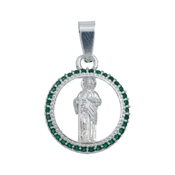 Dije San Judas Tadeo Plata 925 Zirconia Verde Hombre - Imagen 1