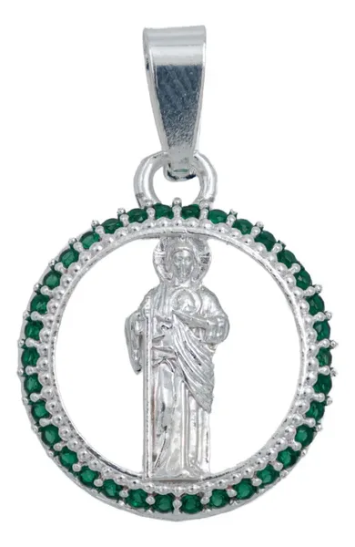 Dije San Judas Tadeo Plata 925 Zirconia Verde Hombre - Imagen 1