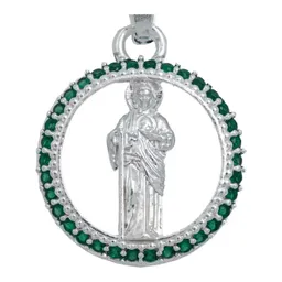 Dije San Judas Tadeo Plata 925 Zirconia Verde Hombre - Imagen 2