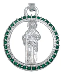 Dije San Judas Tadeo Plata 925 Zirconia Verde Hombre - Imagen 2