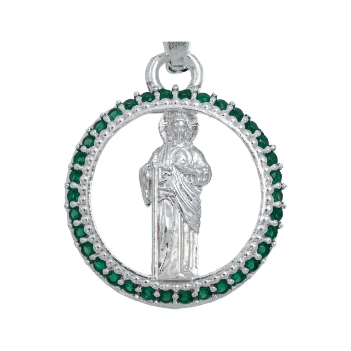 Dije San Judas Tadeo Plata 925 Zirconia Verde Hombre - Imagen 2