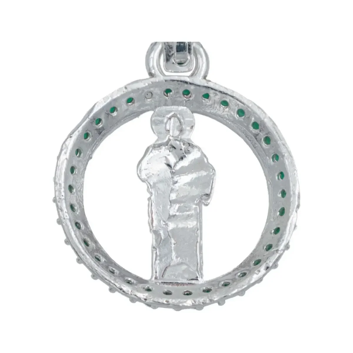 Dije San Judas Tadeo Plata 925 Zirconia Verde Hombre - Imagen 4