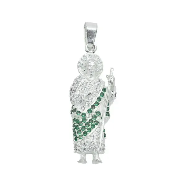 Dije San Judas Tadeo Plata 925 con Zirconia Verde - Imagen 1